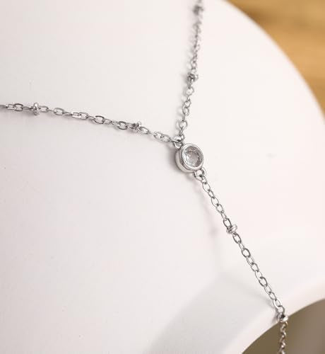 iF YOU Lariat Gold Long Necklaces for Women Trendy, Dainty 14K Gold Plated Drop Chain Necklace, Layered Rosary Beaded Y Necklaces Summer Beach Jewelry Gifts - color: Silver Bead CZ necklace