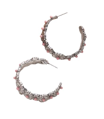 Boho Round Turquoise Hoop Earrings Daisy Flower Turquoise Dangle Earrings for Women Men Vintage Ethnic Accessories Tribal Jewelry - color: Pink D