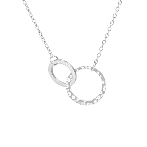 Minimalist Stainless Steel Single or Two Circular Hammered Texture Pendant Necklace for Women, 14K Gold/Silver/Rose Gold Plated Hypoallergenic Stackable Layered Collarbone adjustable Chain Necklace, Dainty Layering Necklace Jewelry Gift - style: Silver Tw