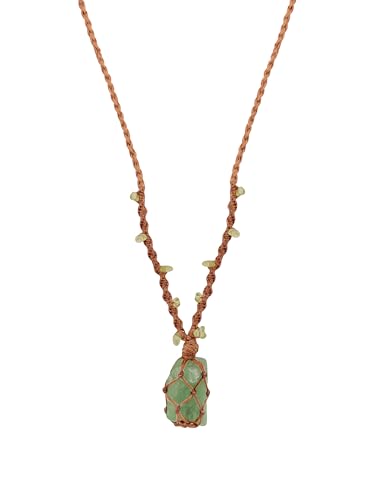 MINACHI Boho Macrame Necklace with Green Aventurine Stone, Handmade Adjustable Rope Pendant, Vintage Hippie Jewelry for Women - style: Necklace NECK.001