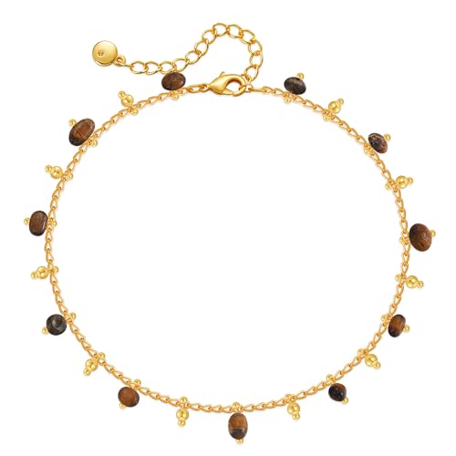 Yumikoo 18k Gold Plated Anklet Ankle Bracelets for Women - style: Brown Crystal Stone