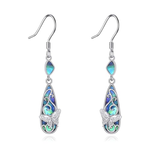TIGER RIDER Abalone Shell 925 Sterling Silver Dangle Earrings Lightweight Filigree Dangle Drop Earrings for Women - style: butterfly