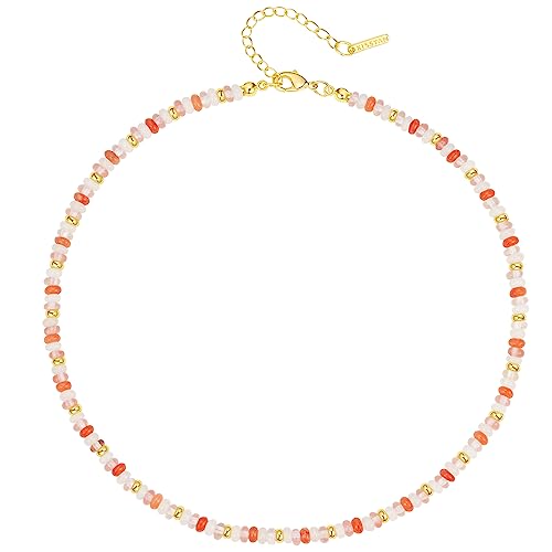 KissYan Boho Beaded Choker Necklace for Women, Gemstone Choker Natural Stone Freshwater Pearl Surfer Necklaces 14K Gold Plated Summer Beach Handmade Jewelry - color: G-Rose Quartz
