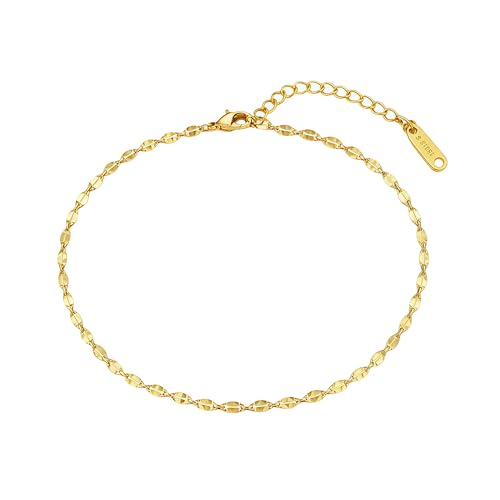Dainty Ankle Bracelets for Women 18K Gold Plated Satellite Beaded Herringbone Lip Chain Anklets Simple Minimalist Summer Beach Foot Jewelry Christmas Gifts - color: Lip-Gold