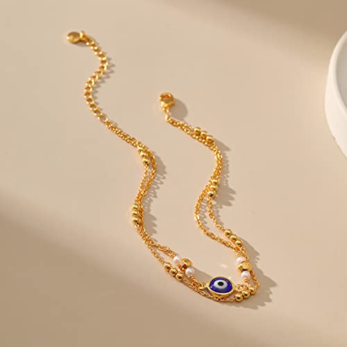 Yumikoo 18k Gold Plated Anklet Ankle Bracelets for Women - style: Evil Eye Layered