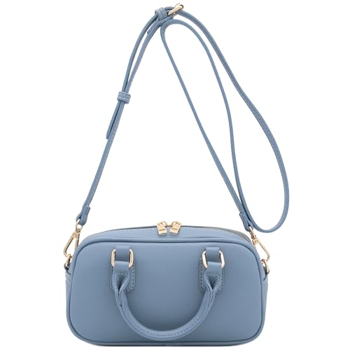 FashionPuzzle Mini PU Leather Satchel Purse Top Handle Crossbody Bag - color: Blue Grey