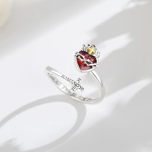 Vito 925 Sterling Silver Adjustable Open Spoon Ring for Women Men, Lotus Sunflower Snake Spoon Band Rings Feather Hug Witches Knot Inspirational Jewelry Gift for Wife - style: jesus fish-silver