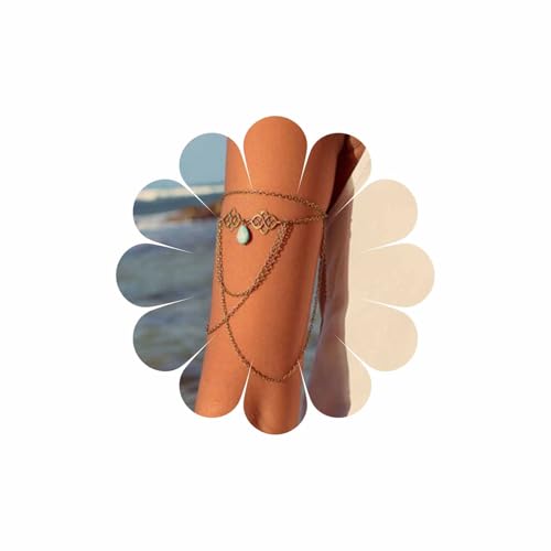 Multilayer Turquoise Arm Chain Boho Upper Arm Bracelet Vintage Hollow Flower Armlet Gold Drop Tassel Armband Summer Beach Arm Bracelet Jewelry for Women