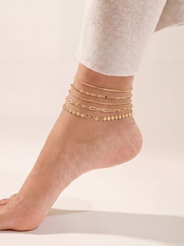 14K Gold/Silver Plated Ankle Bracelets for Women Anklet Set Waterproof Tarnish Resistant Adjustable Dainty Layered Lightweight Hypoallergenic Vacation Beach Pool Party Summer Jewelry Gift - style: Style6