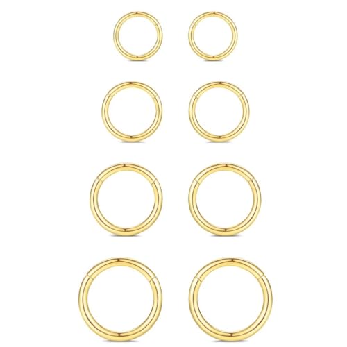 WBRWP 316L Stainless-Steel Piercing-Ring Hinged Nose-Rings-Hoop : 20G 18G 16G 14G Womens Body Pierecing Ring Segment Clicker Lip Rings Helix Cartilage Rook Earrings Diameter 6mm 8mm 10mm 12mm - color: 8pc set in gold color(each dia. 2 pc)
