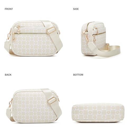 Crossbody Purse for Women Small Crossbody Bags Trendy Vegan Leather with Adjustable Shoulder Straps Gift for Mother Wife Mom - color: Checkered Beige Minimalism