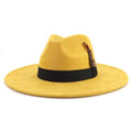 LIDHAY Big Wide Brim Fedora Hats for Women Men Western Suede Hat Panama Hat Outdoor Hats - color: Yellow