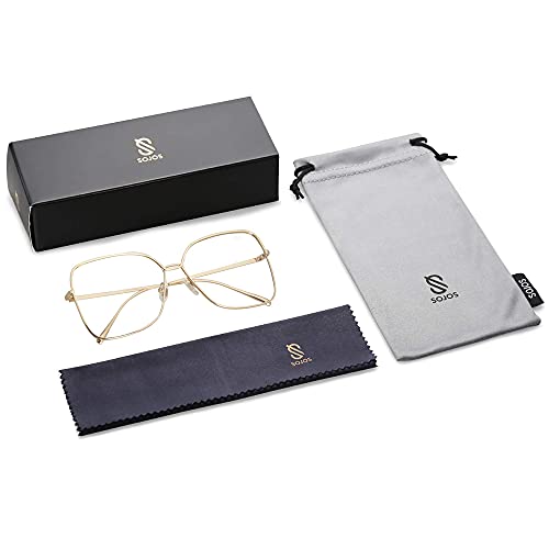 SOJOS Trendy Square Oversized Sunglasses Womens Mens UV400 Big Large Designer Shades SJ1082 - color: Yellow Gold/Clear