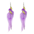 Feather Earrings for Women Bohemian Fringe Tassel Long Drop Dangle Earrings Lightweight Boho Statement earrings - color: purple