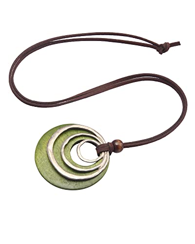 GelConnie Leather Cord Necklace Chain Multilayer Wooden Pendant Necklaces Vintage Jewelry Boho Long Sweater Necklace for Women Men - color: 3 Circles Wood Necklace