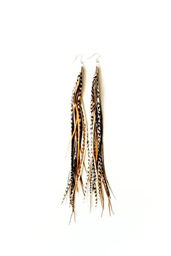 Feather Headz Bohemian handmade long lightweight feather dangle earrings for women - color: Natural