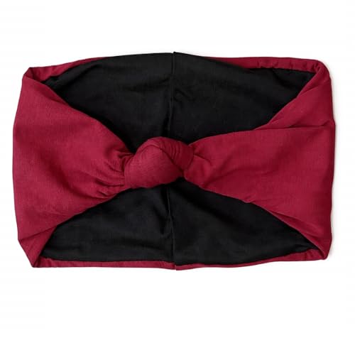 Satin Lined Knot Headband for Women – Wide Stretch Fabric Head Wrap with Twist Knot, Soft Ribbed Jersey, Comfortable Non-Slip Hair Band Protects hair from damage and breakage. (wine) - color: wine