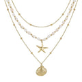 Seashell Starfish Necklace for Women Conch Shell Summer Pearl Beach 14k Gold Layered Dainty Choker - style: 3 Layered Necklace