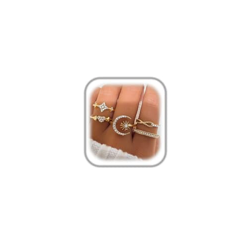 Boho Stackable Rings for Women Trendy Knuckle Joint Finger Knuckle Nail Ring Sets Simple Star Moon Stack Preppy Statement Rings Cute Stuff - style: F-6
