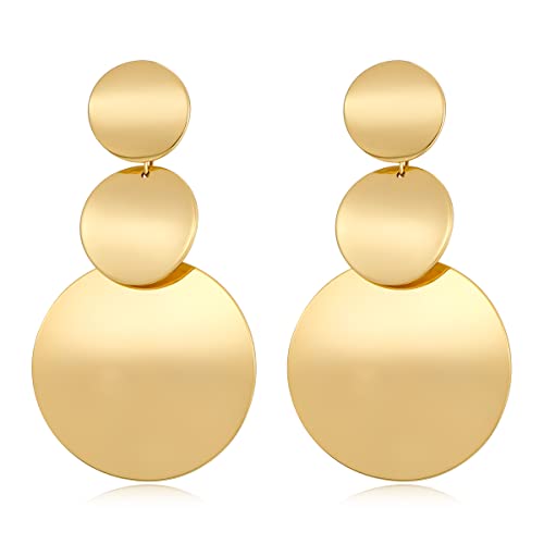 FAMARINE Gold Silver Disc Dangle Earrings for Women - style: style A