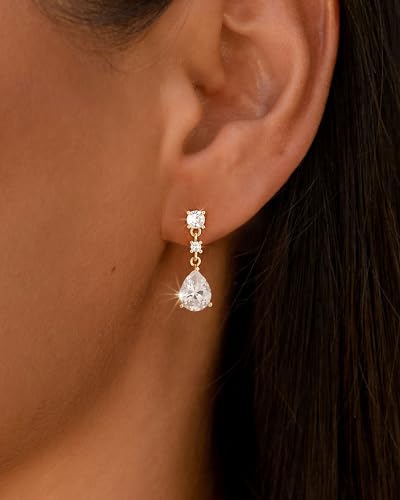 HANLI Dangle Earrings for Women – 14K Gold Plated/Silver Drop Earrings Sparkly CZ Gold Dangle Earrings Elegant Dangling Earrings for Wedding Bridal Prom Jewelry - color: 5-Dangle CZ Gold