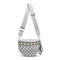 Checkered Crossbody Bag for Women Bum Bag Spacious Nylon Fanny Packs Cross Body Shoulder Purses Bag Handbags - color: Light Gray Checkered