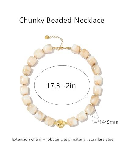 Chunky Beaded Statement Necklace for Women Trendy Colorful Boho Resin Bead Choker Necklaces Summer Handmade Jewelry Gifts Accessories - color: Gold Shell-like color -1
