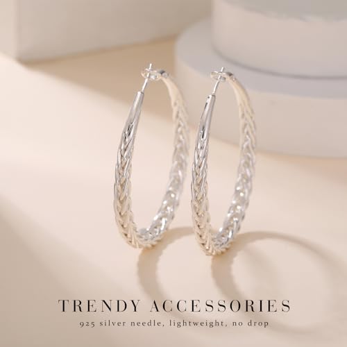 Senteria Silver Hoop Earrings for Women Hypoallergenic 925 Sterling Silver Post Hoop Earrings Lightweight Large Hoops Earring Thick Twisted Silver Hoops 30/40/50MM - color: 40MM Silver