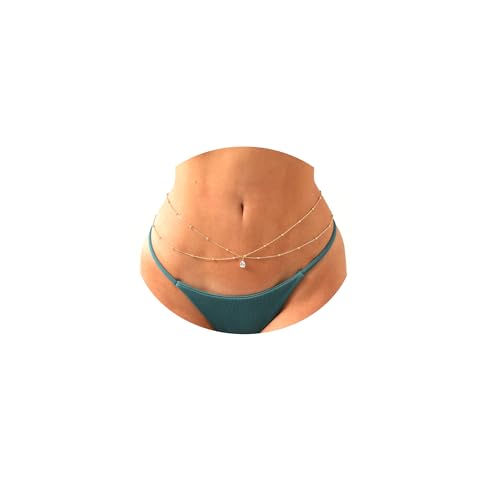 Belly Waist Chain Beads Layered Belly Chains Gold Plated Sexy Bikini Body Chain Adjustable Jewelry for Women - style: B-water drop