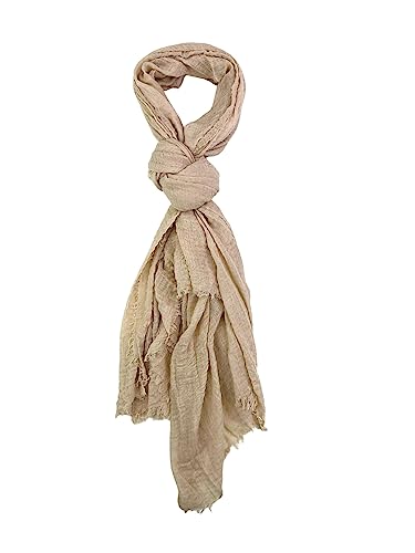 Humble Hilo Womens Woven Bohemian Style Gauze Scarf,Shawl, Head Wrap Fringed Edge Lightweight, Long Folds Small - color: Latte