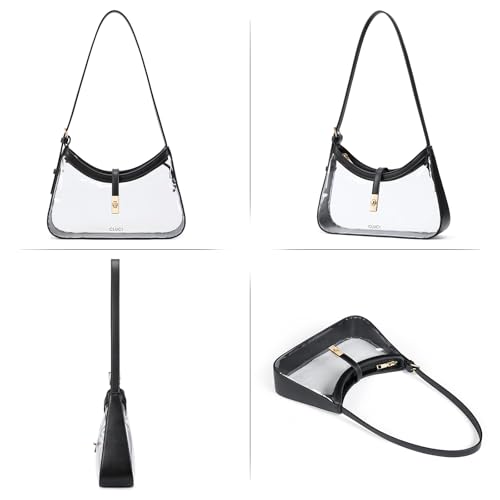 CLUCI Clear Bag for Stadium Events, Clear Purses for Women, Shoulder Bag Hobo Handbag with Adjustable Strap - color: B-transparent With Black-small