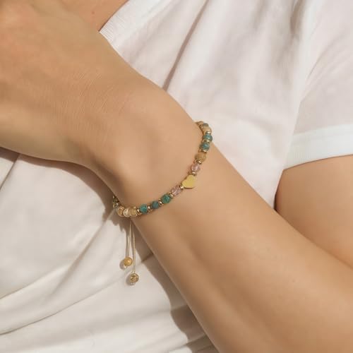 Beaded Heart Bracelet for Women-Adjustable Stretch - color: (You'er Turly)