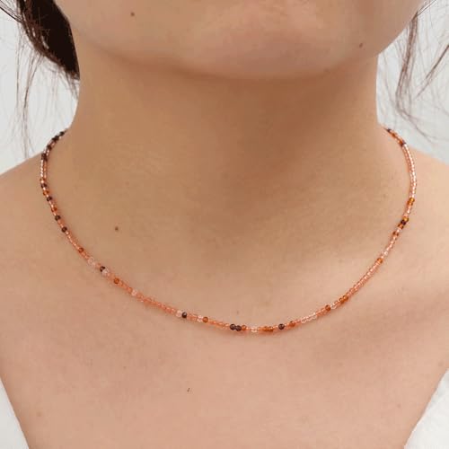 JSJOY Tiny Crystal Beaded Choker Necklaces for Women Colorful Beaded Necklace Dainty Choker Necklaces Simple Boho Jewelry Gifts for Teens Handmade Shining Bead Necklaces Gifts - color: Brown