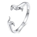 PARCOM Adjustable Women Stackable Ring, 925 Sterling Silver Open Rings - Trendy Eternity Cubic Zirconia Stackable Band Engagement Promise Ring for Her, Hypoallergenic Non Tarnish Nature Bird Floral Thumb Rings - color: Dachshund