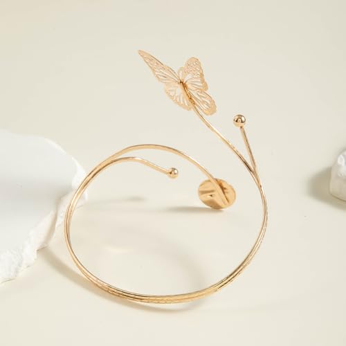 Pingyongchang Arm Cuff Upper Arm Band Cuff Bracelet Bangle for Women Silver Gold Boho Adjustable Flower Butterfly Sun Moon Armband Set Birthday Friendship Gift Holiday Beach Jewelry - style: H Gold