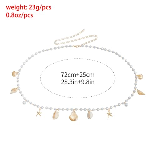 Gold Starfish Seashell Waist Chain Belt for Women Boho Mermaid Pearl Body Chain Summer Beach Vacation Bikini Jewelry Accessories - style: Pearl Chain