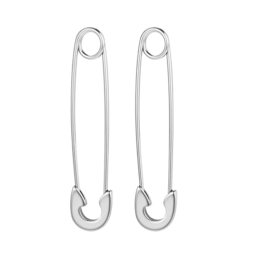 Aoedej Safety Pin Earrings for Women Men Stainless Steel Punk Paperclip Cartilage Hoop Earrings Industrial Tragus Helix Piercing Jewellery - color: Silver, size: 38mm