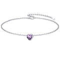 ChicSilver 925 Sterling Silver Anklets for Women, Simple Dainty Round/Heart Birthstone Ankle Bracelet Beach Foot Jewelry, 8.7-10.7 Inch Adjustable - color: 02. Heart - February(Amethyst)