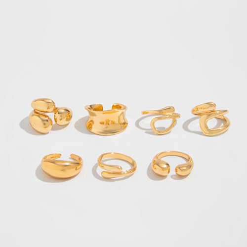 Chunky Gold Rings for Women Non Tarnish Silver Chunky Rings Set Adjustable Thick Statement Ring Gold Stackable Ring for Women Trendy Fashion Silver Jewelry - style: Style5