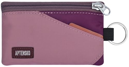 RFID Blocking Travel Wallet with Adjustable Lanyard, Small Nylon Zipper Pouch and Badge Holder for ID, Credit Cards, Cash, Keys, Commuters (Mauve+Plum Wine) - color: Mauve+Plum Wine