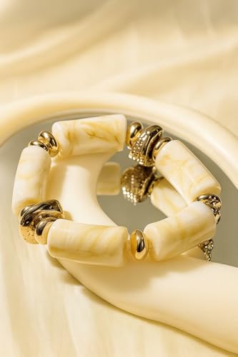 Gold Bracelet Stack For Women, 3Pcs Jade Vintage Chunky Stackable Stretch Boho Western Adjustable Bracelet Stacks Statement Dainty Tarnish Free Waterproof Jewelry Gift - color: Pink