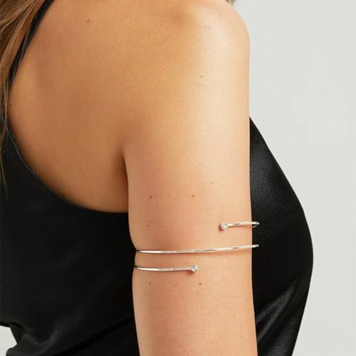 Long tiantian Gold Arm Cuff Upper for Women Bangle Bracelets Upper Arm Cuff Bracelet Trendy Armband Beach Jewelry Trendy Stuff Gifts - color: B8:silver Arm Cuff