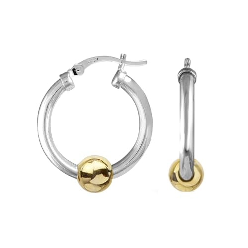 LeCalla 925 Sterling Silver Beaded Ball Hoop Earrings | Lightweight Sleeper Bead Ball Earring Hoops | Cape Style Hoop Earrings for Women - color: Thick Tube Two Tone