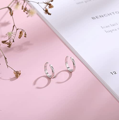 Minimalist Cuff Clip On 925 Sterling Silver Small Hoop Earrings for Women Teen Girls Cartilage Fashion Wrap No Piercing Ear Hypoallergenic - color: Silver