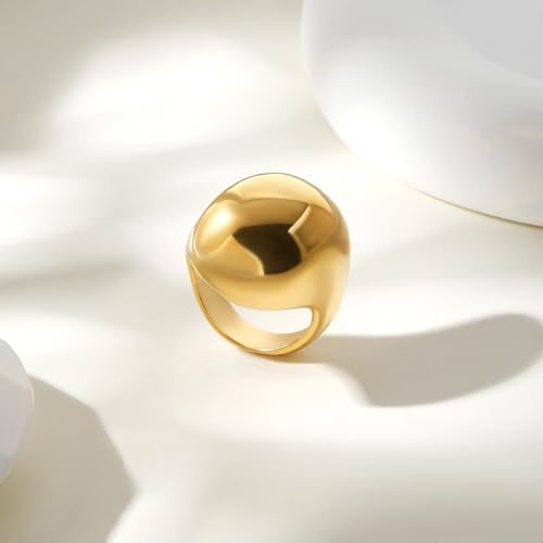 Gold Silver Rings Set for Women Chunky Statement Rings ZC Dome Evil Eye Croissant ring Thick 18K Gold Plated Band Rings - color: ball, size: 6
