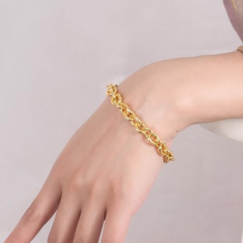 Dankadi 925 Sterling Silver Classic Round Cable Wire Link Bracelet Women Cuban Curb Oval Belcher Link Chain 5.9 to 9 in For Men 24k Gold Plated Cuff Jewelry Gift - color: 8.5MM Gold, size: 6.3 inch
