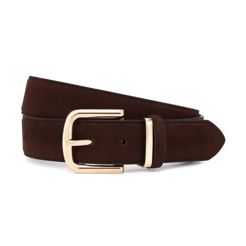 HOTWILL Women Suede Belt for Jeans Dresses Fashion Chunky Ladies Waist Belts with Gold Buckle - color: Coffee, size: Medium: 29"-32" (Pant 8-10)
