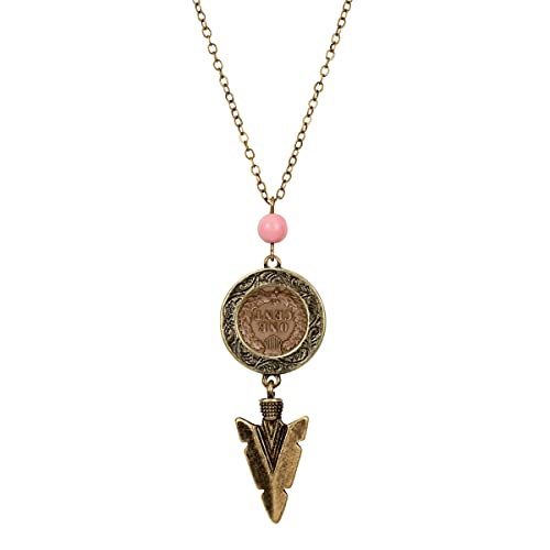 American Coin Treasures Indian Head Penny Coin Necklace Arrowhead Cable Chain | Indian Cent Over 100 Years Old | 22 Inch Long 3 Inch Extender With Lobster Claw Clasp | Certificate of Authenticity