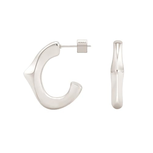 RENAIZ Bold Statement Hoop & Stud Earrings for Women – 14K Gold & Rhodium Plated Maximalist Jewelry, Chunky Geometric Boho Earrings, Hypoallergenic Non-Tarnish Trendy Gift - color: White Gold, style: Abstract