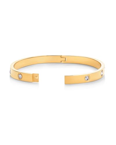 PAVOI Waterproof Bracelet for Women - 14K Gold Plated Bangle with Cubic Zirconia - Stainless Steel Hinge Bracelet Jewelry Gifts - color: Yellow Gold, size: 7 Inches